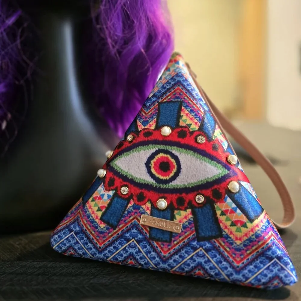 👁️Chula Pyramid Crossbody Bag - Evil Eye Embroidery - Bold & Unique! - Picture 1 of 8